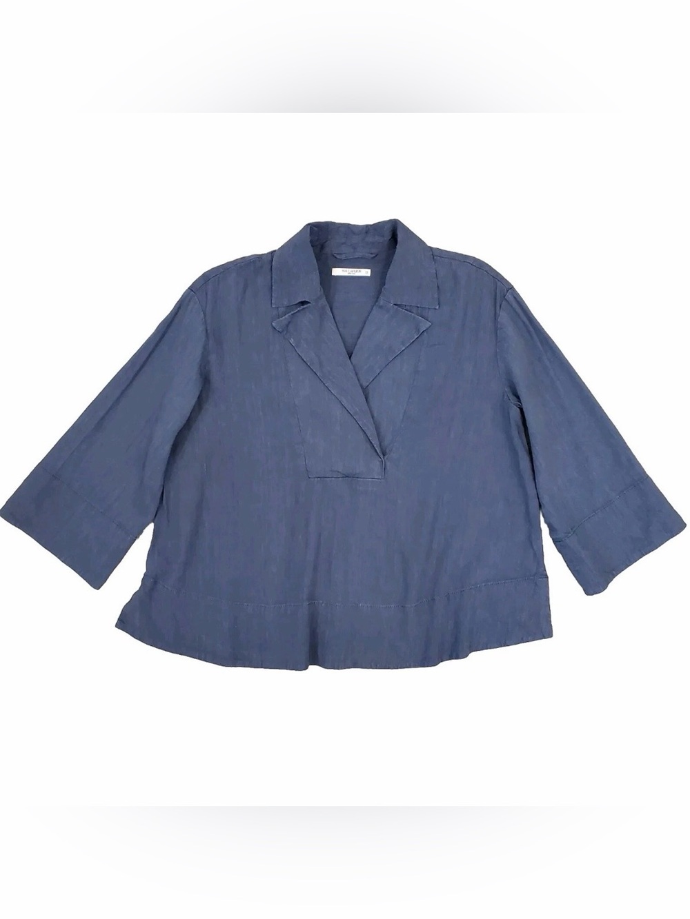 MM Lafleur linen blend Navy Blue Relaxed Collar cropped tunic top blouse XS